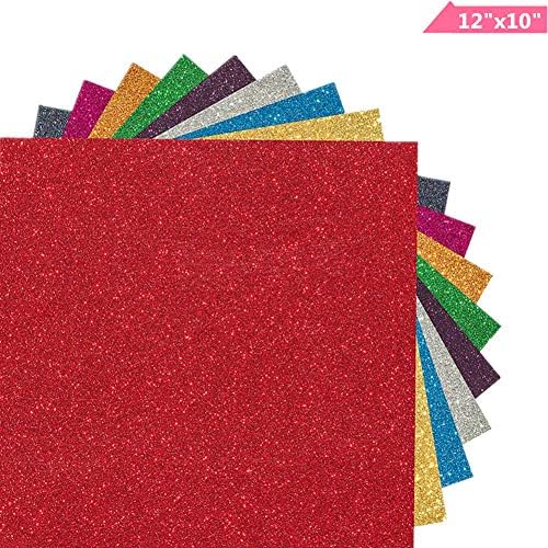 MeCampingGlitter Heat Transfer Vinyl HTV Sheets for T-Shirts, 9 Color Bundle Pack, Glitter Iron On Vinyl HTV Bundle for Silhouette Cameo (9 Color Glitter HTV)