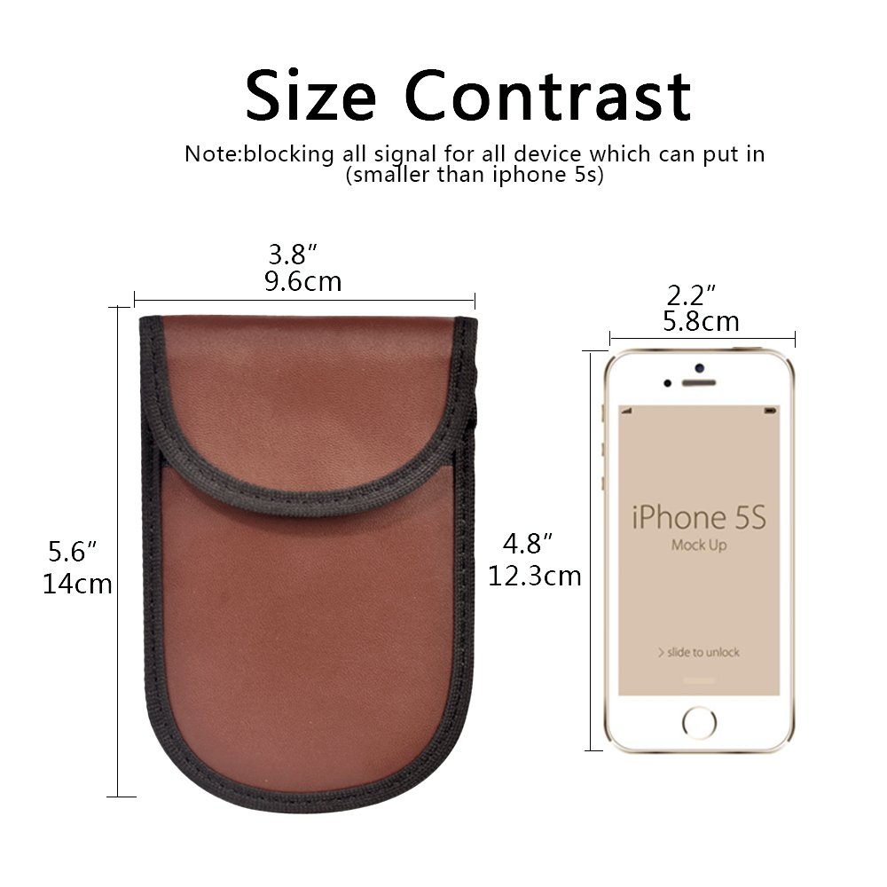 Keyless Car Key Signal Blocker Pouch,Yishik Signal Jamming Bag with RPF for Road Safety Anti-tracking Privacy Security EMF Protection Leather Waterproof Surface(Brown)