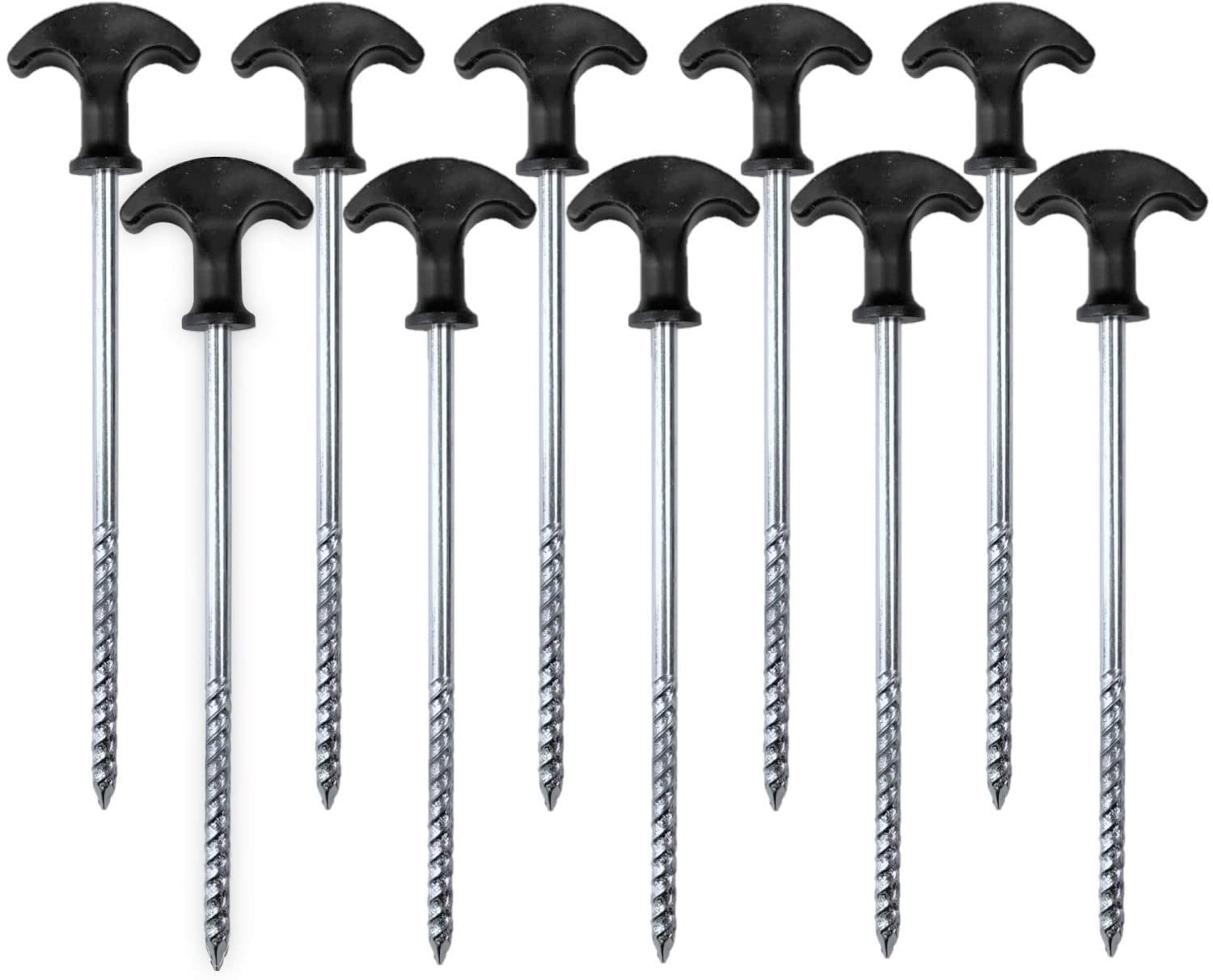 LATERN 10Pcs Spiral Tent Pegs, 20cm Galvanized Non-Rust Tent Peg Bivvy Camping Stakes Heavy Duty Rope Bivvy Pegs with Handle for Camping Trip Hiking Gardening