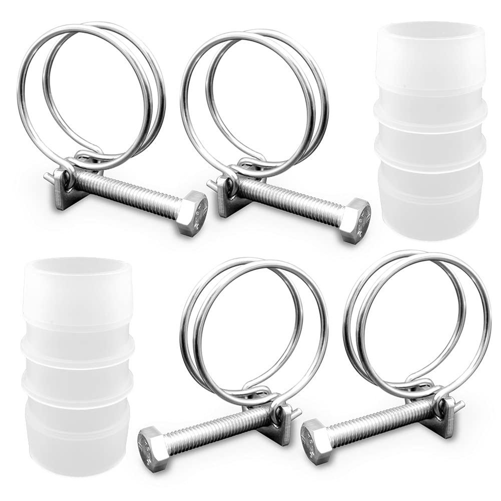 ZANPOON 4 Pcs Double Wire Hose Clips with 2 Pcs Inline Pond Hose Connector Jointer, Adjustable 304 Stainless Steel Hose Clamps, Suitable for Home and Industry (32 mm/ 1.25 inch)