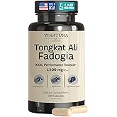 Tongkat Ali Fadogia Agrestis - 1200mg, Enhanced with Nitric Oxide Booster Supplement, Longjack Tongkat Ali for Men, *USA Made and Tested*, 60 Capsules