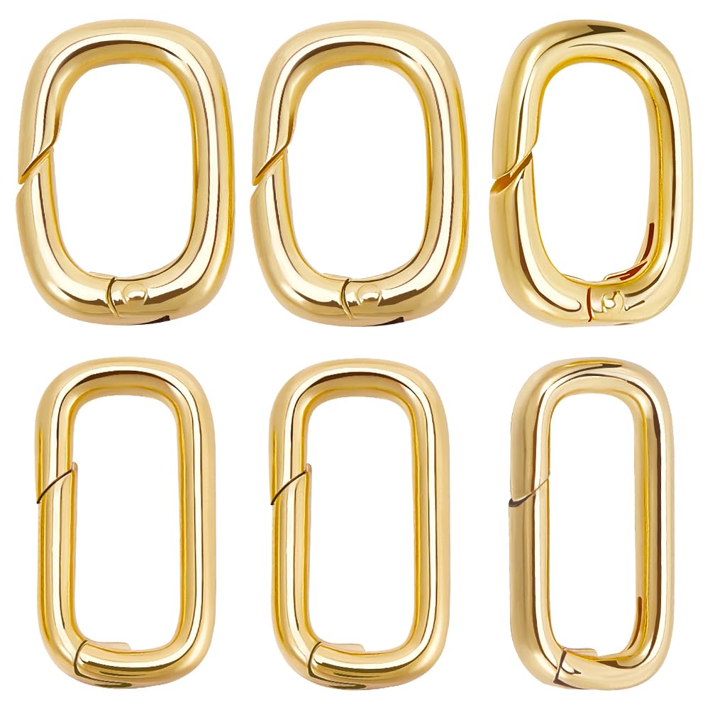 Beebeecraft 1 Box 8Pcs Oval Key Ring Real 18K Gold Plated Brass Gate Rings Rectangle Carabiner Lock Clasps Spring Keyring Buckle Snap Clip Hooks for Jewelry Making Supplies Necklace Bracelet DIY Craft