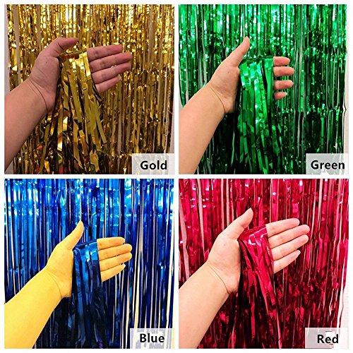 SENREAL 4pack 6.5x3.2 ft Foil Curtains Metallic Fringe Curtains Backdrop Panel Room Divider Wedding Birthday Party Decoration Drapery,Tinsel Curtain Blue