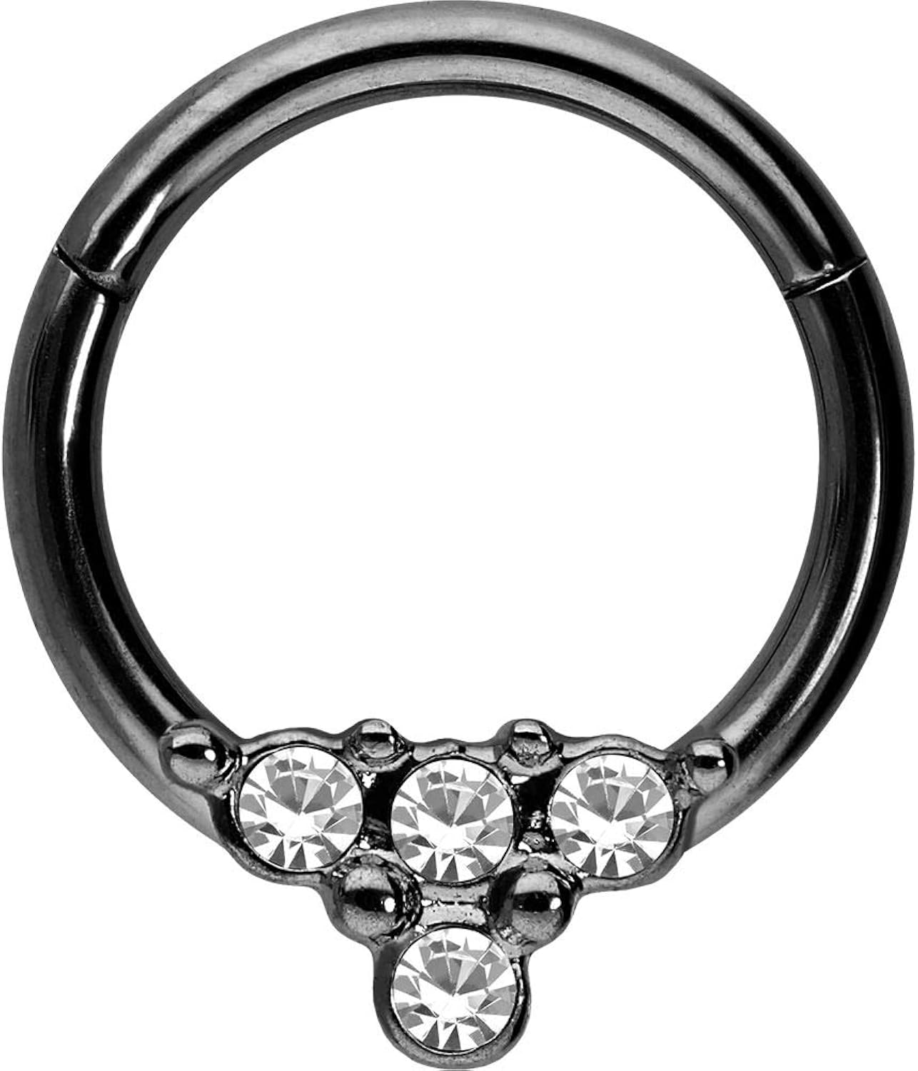 PIERCINGLINE segment ring clicker with 4 crystals made of surgical steel - piercing for ear septum, tragus or helix in black colour