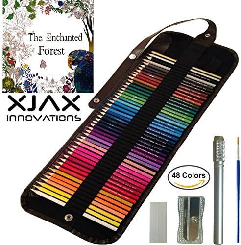 Colored Pencils for Adults &amp; Kids, 48 Watercolor Pencils Roll Canvas Artist Set, Best for Adult Coloring Books - FREE Coloring Book, Sharpener, Extender, Blending Brush, Eraser, Coloured Pencils