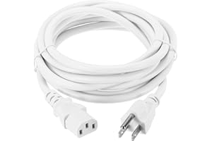 MECCANIXITY 10ft 18 AWG White 18/3 Universal Power Cord C13 to NEMA 5-15P 10A 125V 3-Prong Power Cord for PC,Computer,Printer