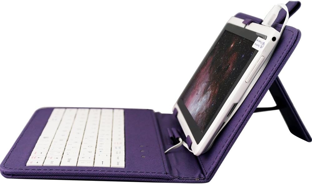 YUNTAB Universal 7" tablet keyboard case for 7inch q88 tablet android pc, Micro USB 2.0, PU Leather Protective clip tablets cover for android tablets,Samsung Nokia smart phone (Purple)