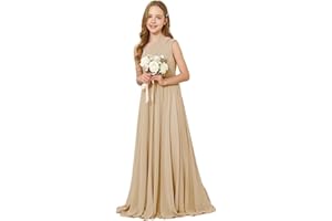 JISISANG One Shoulder Flower Girl Wedding Junior Bridesmaid Chiffon Dresses A Line Sleeveless Princess Dress