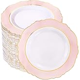 WDF 60pcs Pink Dessert Plates - 7.5inch Baroque Pink &White Disposable Dessert/Appetizer Small Cute Cake Plates for Upscale Parties &Wedding-Special for Baby Shower, Brithday, Easter