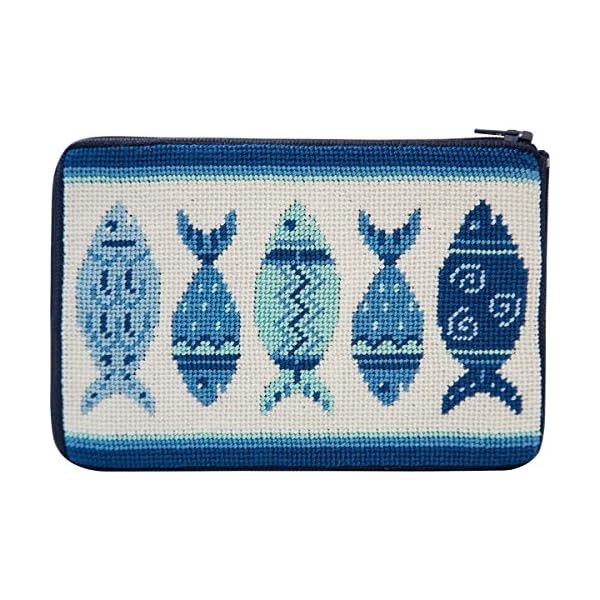Stitch & Zip Needlepoint Purse Kit Blue Fishes Needlepoint