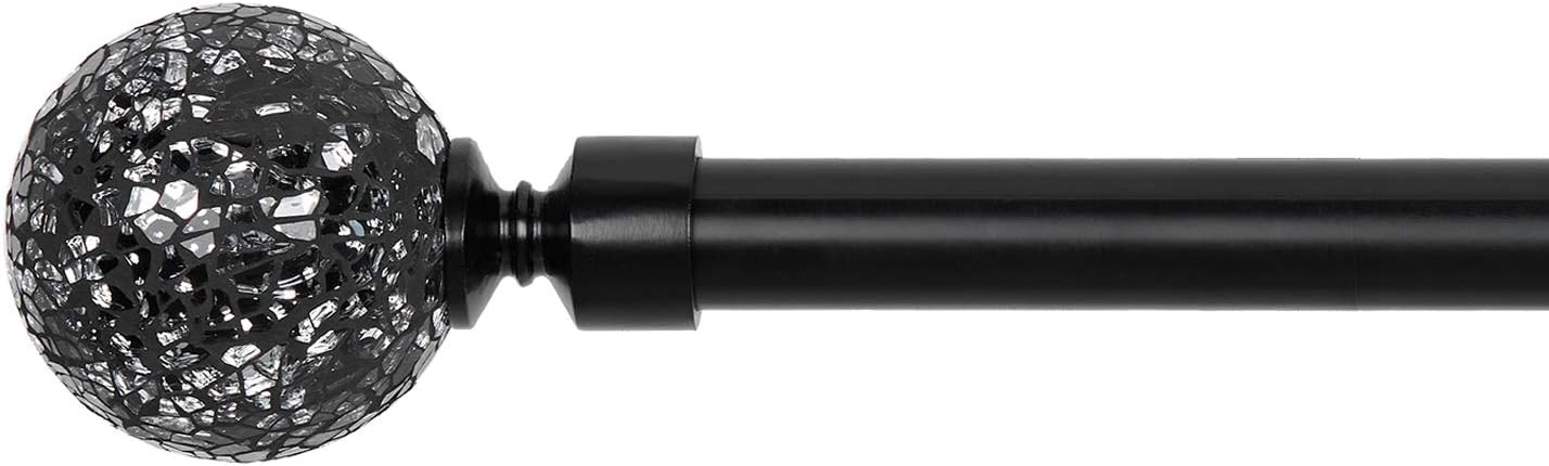 Coquilles Glass Mosaic Ball Finials Curtain Rod，3/4” Adjustable Curtain Rod，28-48 Inch，Black: Home & Kitchen