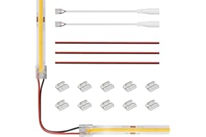 Tatazone 10pcs 2PIN Transparent COB Connectors for Single Color COB Light Strips Solerless Connection (0.31(8mm)-2PIN-FCOB) with 6pcs 15cm Long Wires