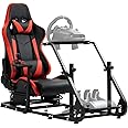 Hottoby Sim Driving Racing Cockpit with Red Seat Fit for Logitech/Thrustmaster/Fanatec G920,G923,G29,G25&T80,Mountable Monitor Stand, Double Arm Reinforcement,No Steering Wheel,Pedal & Handbrake