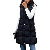 Tanming Women's Long Puffer Vest Casual Sleeveless Puffy Jacket with Removable Hood