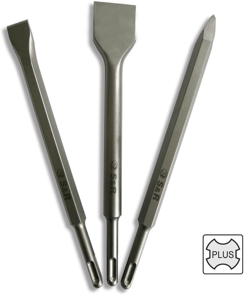 S&R 3-Piece SDS Plus Chisel Set - Spade, Flat, Point Chisel, Flach-, Spitz- und Spatmeißel - Image 3