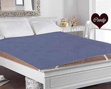 Coozly 750 GSM Luxurex Microfibre Mattress Topper | Mattress Padding | Mattress Pad with Four Straps (Queen, Navy)