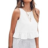 IDEALSANXUN Womens Linen Tank Tops Crewneck Ruffle Cropped Cute Sleeveless Shirts Blouses