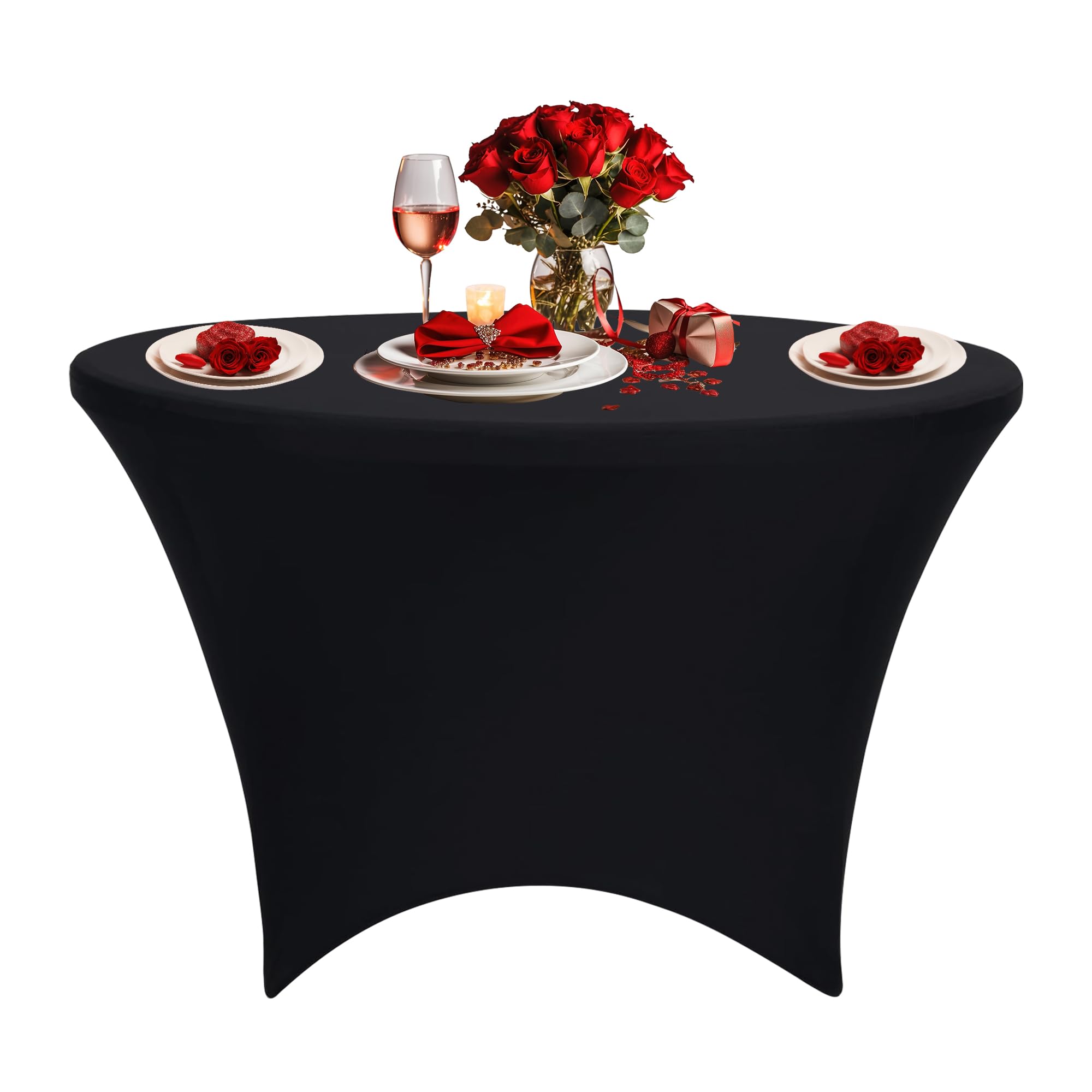 Spandex Black Tablecloth 1 Pack [5FT] Tight, Fitted Tablecloth Stretchable Elastic Spandex Round Patio Table Cover, Washable and Wrinkle Resistant for Wedding Banquet Party Event Decoration