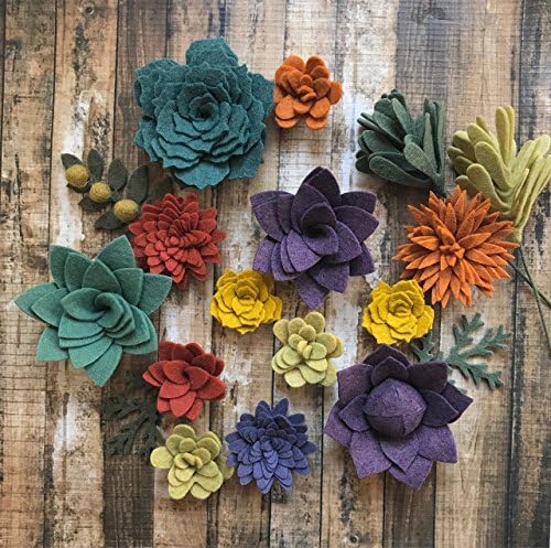 Wool Felt Succulents Autumn Collection- 15 Flowers & 3 leaves - Create Headbands, DIY Wreaths, Garland, Vertical Garden