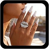 Andelaisi Boho Lips Wrap Open Ring Vintage Cute Lips Open Knuckle Ring Silver Lipstick Kiss Finger Rings Adjustable Big Mouth Stacking Rings Jewelry for Women