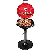 Electric Grill Outdoor BBQ, Techwood 15-Serving Indoor/Outdoor Electric Grill for Indoor &amp; Outdoor Use, Double Layer Design, Portable Removable Stand Grill, 1600W (Stand Red BBQ Grills)