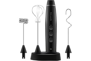 FIVTYILY Milk Frother Handheld Rechargeable Foam Maker for Lattes,Electric 3 Whisks Drink Mixer for Bulletproof Coffee, Mini Foamer for Cappuccino Frappe Matcha Hot Chocolate (Black 3.0)
