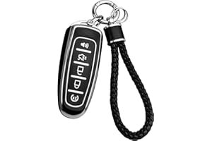 JOYEAR for Ford Keychain with Key Fob Cover Compatible with C-Max Edge Escape Expedition Explorer Flex Focus Taurus Lincoln MKS MKT MKX Navigator 5-Buttons(Silver-Black)