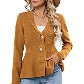 ZAFUL Womens Peplum Cardigan Fall Button Down Knit Long Sleeve Open Front Textured Crochet Shawl Lapel Sweater Trendy 2026