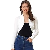Allegra K Women's Elegant Bolero Shrug Ruched Long Sleeve Open Front Cropped Cardigan
