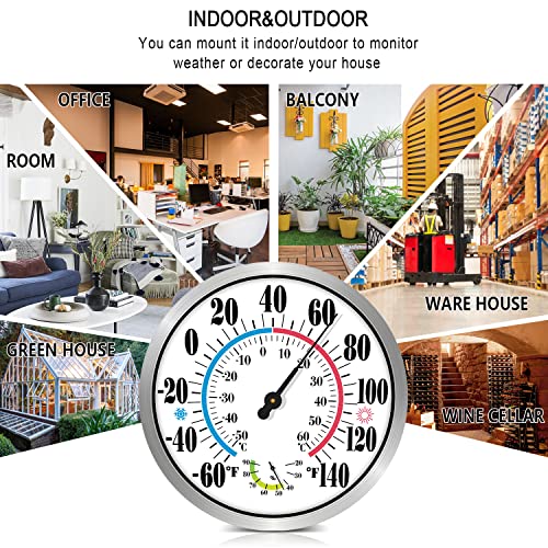 12'' Outdoor Thermometer Large Numbers, Outdoor Decorative Thermometer