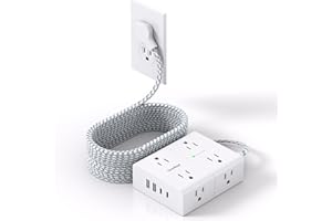 Surge Protector Power Bar 15 Ft Cord, Ultra Thin Flat Extension Cord with 8 Outlets 4 USB Ports(2 USB C), Flat Plug Power Bar