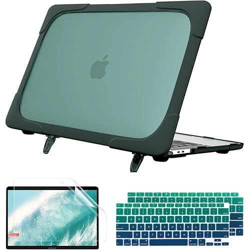 Batianda Case for MacBook Air 13 Inch 2020 2019 2018 Model A2337 M1 A2179 A1932 with Touch ID, Heavy Duty Shockproof Hard Shell Case with Fold Kickstand & Keyboard Cover Skin, Deep Teal