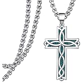Zoxuxiwu Cross Necklace for Men S925 Sterling Silver Turquoise Cross Pendant Necklace Religious Jewelry Gifts for Men Women