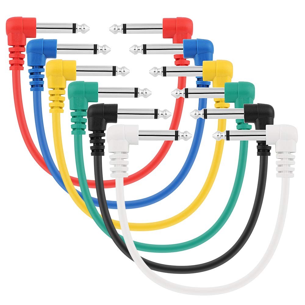 Pxyelec 30 cm Short Audio Guitar Patch Cable, 6.35 mm (1/4 inch) Guitar Instrument pedal Cable for Effect Pedals, Pack of 6