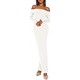 PRETTYGARDEN Womens Fall Sweater Dress 2026 Long Sleeve Off Shoulder Slit Maxi Bodycon Cocktail Party Dresses Spring Fashion