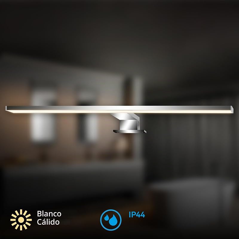 - Aplique espejo baño 2 en 1 montaje, protección IP44 contra salpicaduras, luz blanca cálida, apliques espejo de baño, luz espejo, 50 x 10,5 x 4 cm, cromo