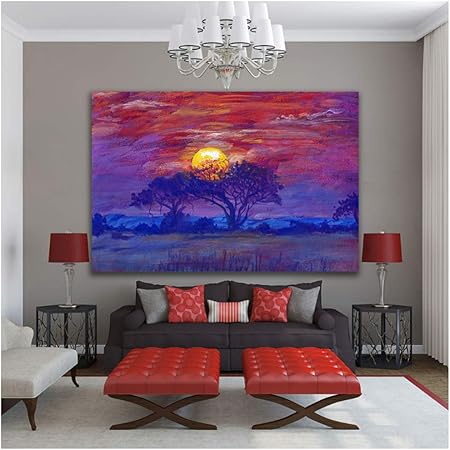 Sunset African Landscape Wall Art Pictures Canvas Painting Living Room