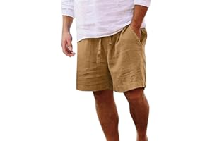 Lisgai Linen Shorts for Men Summer Soild Color Beach Shorts Elastic Waist Drawstring Outdoors Shorts Breathable Sports Shorts