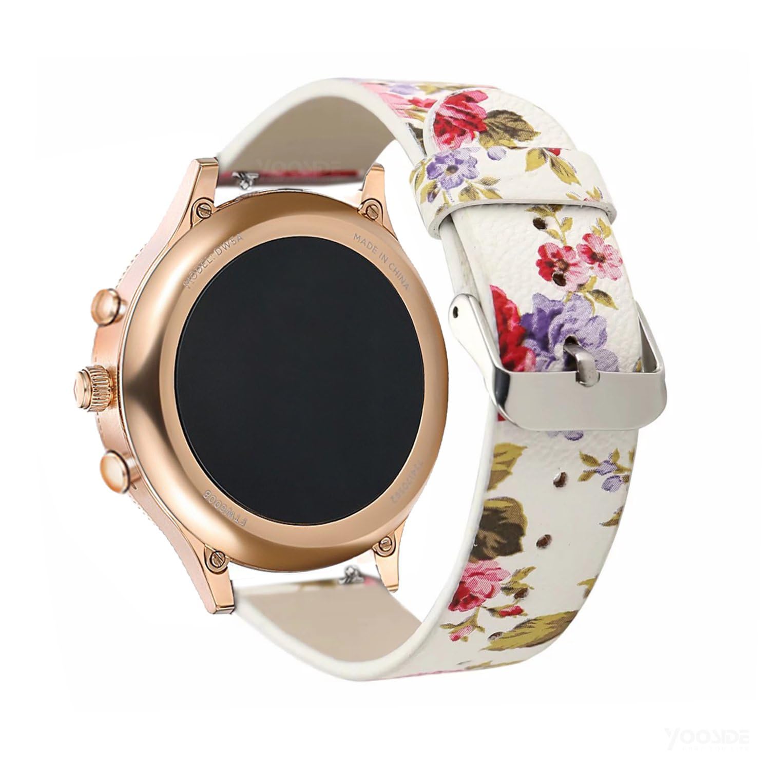 YOOSIDE 18mm Watch Strap for Fossil Women's Gen 6 / Women's Gen 5E, Quick Release Floral Print PU Leather Wrist Band Compatible with Fossil Q Venture Gen 3/Gen 4/HR Gen 4 (Pink Flower)