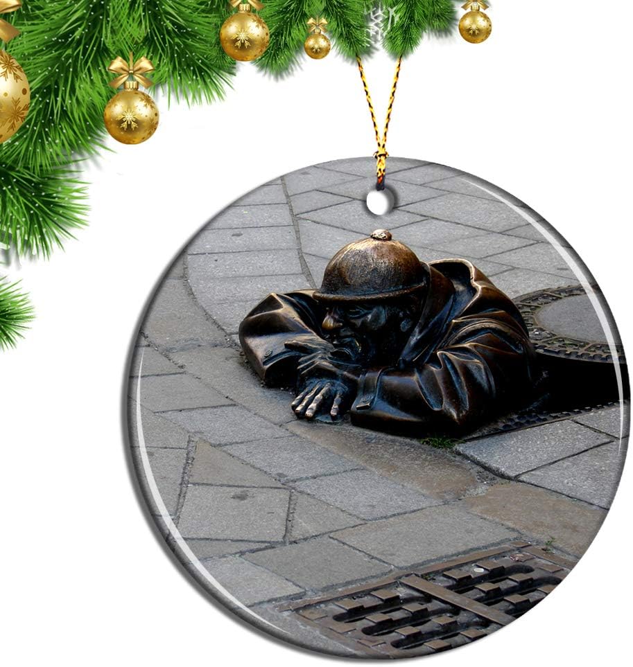 Hqiyaols Ornament Bratislava Sculpture Slovakia Christmas Ornaments Ceramic Sheet Souvenir Travel Gift Collection Tree Door Window Ceiling Pendant Decorative