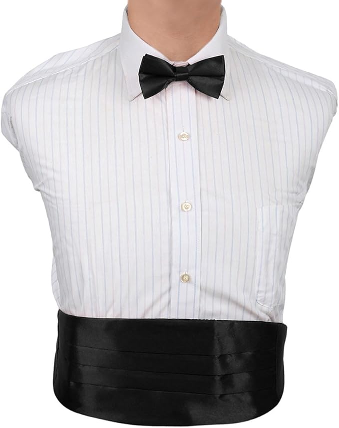 Black Solid Casual Cummerbunds Satin Cummerbunds Bow Tie