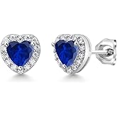 Gem Stone King 5MM Heart Shape Gemstone Birthstone and White Moissanite Halo Earrings for Women | 925 Sterling Silver | Heart Earrings Jewelry Gifts for Her Mom Women Wife