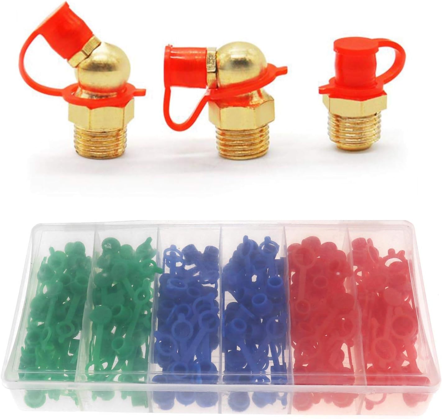 YINETTECH 180pcs 3 Colors Red Green Blue Grease Nipple Cap Cover Assortment Set including Transparent Plastic Box - Image 5