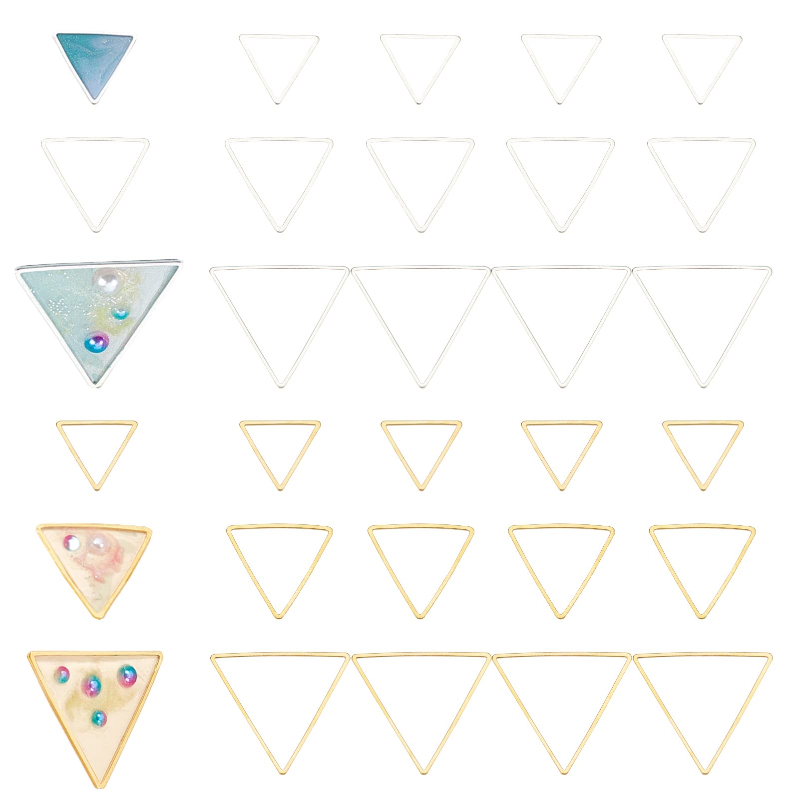 OLYCRAFT 120pcs Open Bezel Pendant Charm Hollow Frame Pendant Blanks Triangle Earring Charms Triangle Brass Rings Open Bezel for Earrings Making DIY Jewelry UV Resin Crafts - Golden & Silver Plated