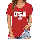 TIEEI 4th of July Shirts Women USA T-Shirt American Flag V-Neck Tee Tops