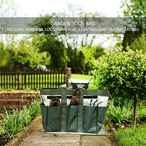 BlueStraw 5 Pieces Garden Tool Set Gardening Gifts Tools Including Rake, Weeder, Transplanter,Trowel, Garden Tote Heavy Duty Heads with Ergonomic Handles for Easy Fun Gardening