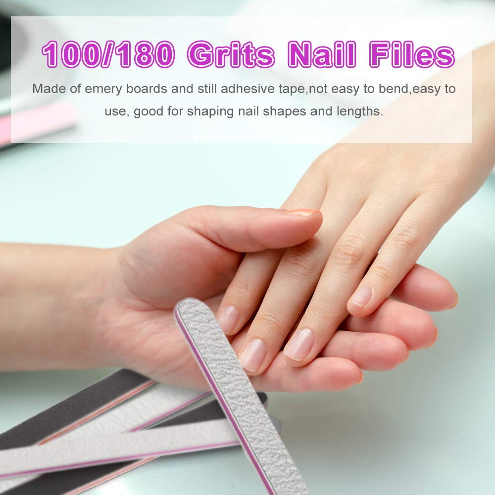 Nail Files and Buffers, Professional Manicure Tools Kit with 5pcs Nail Buffer Blocks, 8pcs White and Black 100/180 Grit Emery Board, 2pcs 7 Ways Buffer, 2pcs 4 sided buffer and Bonus 2 Nail Brushes : Beauty