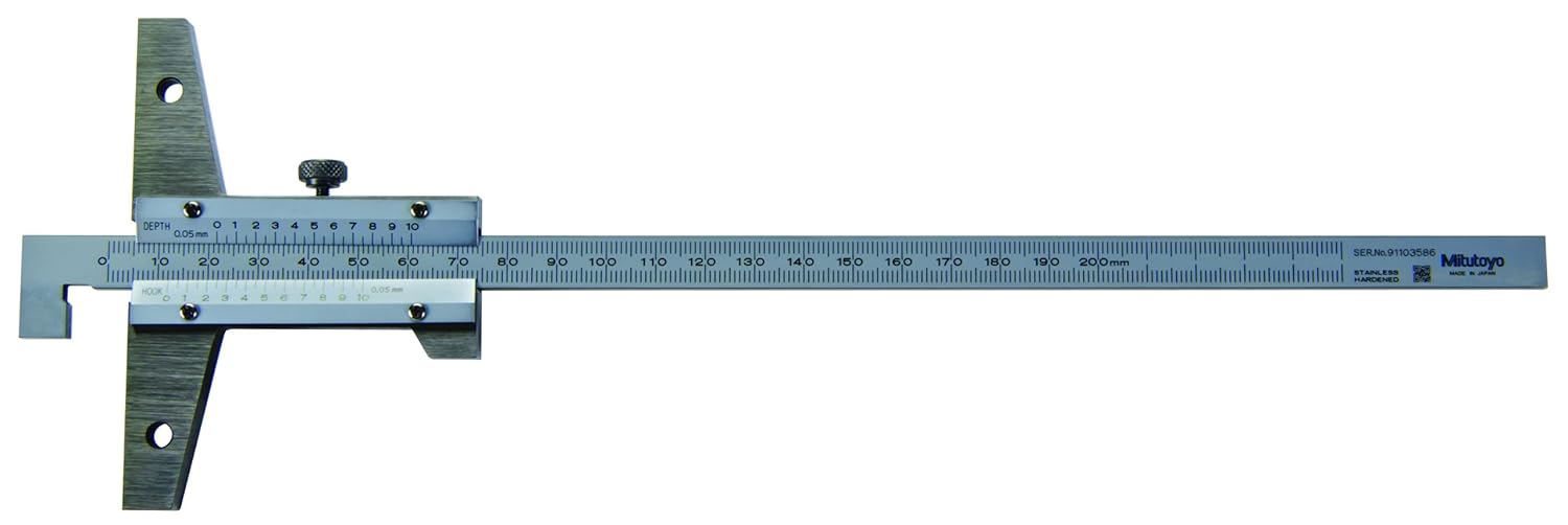 Mitutoyo 527401 Vernier Depth Gauge, Hook End Type, Caliper Type, 0