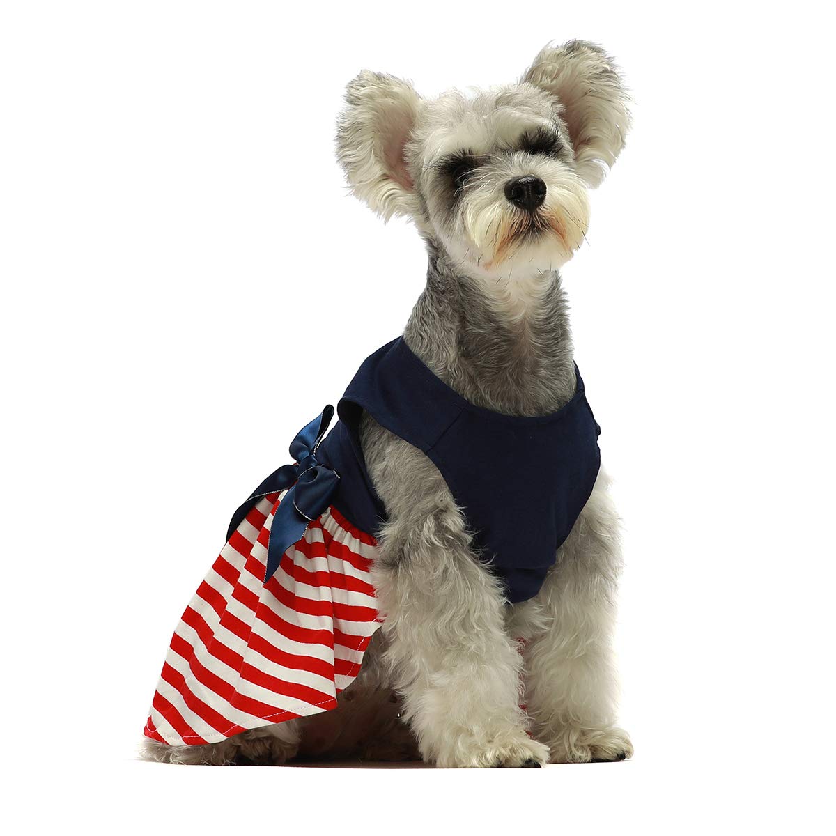 Fitwarm 100% Cotton Striped Dog Dress Doggie Clothes Puppy Vest Dress Pet Cat Apparel Blue Red