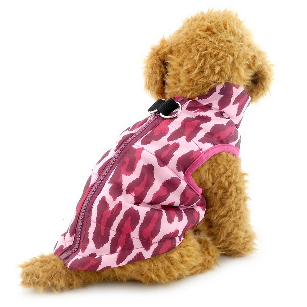 Pegasus SELMAI Small Dog Coat with Harness Hole Winter Dog Jacket Waterproof Quilted Puffer Coat Vest Harness with D Ring Cat Puppy Chihuahua Cold Weather Clothes Leopard M